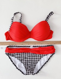 Fashion Red Split Houndstooth Swimsuit