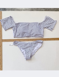 Fashion White Split Striped Swimsuit