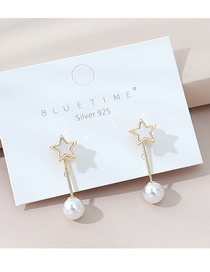 Fashion White Real Gold Plated Pearl Pentagram Earrings