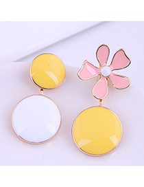 Fashion Yellow Powder Flower Pearl Asymmetrical Oil Drop Alloy Stud Earrings