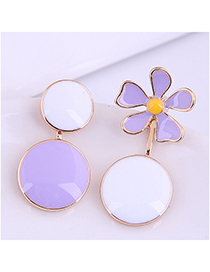 Fashion Purple And White Flower Pearl Asymmetrical Oil Drop Alloy Stud Earrings