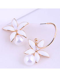 Fashion White Contrasting Round Flower Asymmetrical Oil Drop Earrings