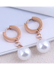 Fashion Gold Color Titanium Steel Pearl Geometric Stud Earrings