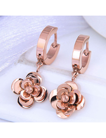 Fashion Rose Flower Titanium Steel Rose Geometric Stud Earrings