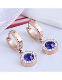 Fashion Royal Blue Titanium Steel Round Diamond Earrings
