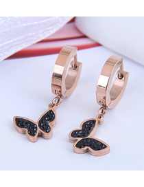 Fashion Black Diamond Titanium Steel Butterfly And Diamond Round Earrings