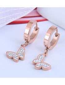 Fashion White Titanium Steel Butterfly And Diamond Round Earrings