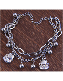 Fashion Lucky Cat Stainless Steel Bead Lucky Cat Double Bracelet