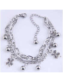 Fashion Four Leaf Clover Stainless Steel Beads Four-leaf Clover Double-layer Bracelet