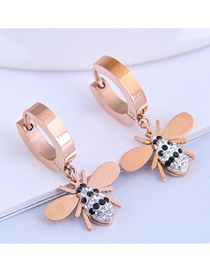 Fashion Rose Gold Diamond Bee Titanium Steel Earrings