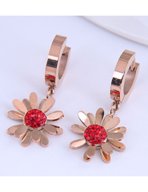 Fashion Red Diamond Diamond-studded Small Chrysanthemum Titanium Steel Earrings