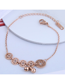 Fashion Rose Gold Coin Bell Hollowed Titanium Steel Bracelet