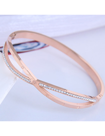 Fashion Rose Gold Titanium Steel Cross Diamond Cutout Bracelet