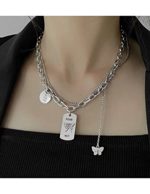 Fashion Silver Stainless Steel Metal Chain Butterfly Pendant Multilayer Necklace
