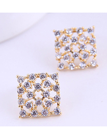 Fashion Gold Color Square Diamond Alloy Hollow Earrings