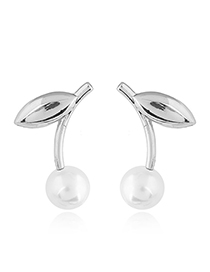 Fashion Silver Color Branch And Leaf Pearl Alloy Stud Earrings