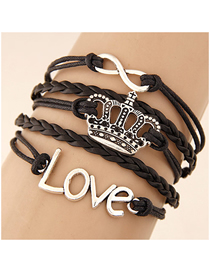 Fashion Black Crown Alloy Handmade Multi-layer Braided Bracelet