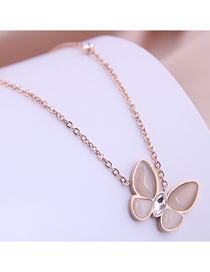 Fashion Gold Color Butterfly Diamond Opal Titanium Steel Necklace