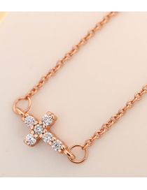 Fashion Rose Gold Shining Diamond Cross Necklace