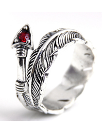 Fashion Red Feather Open Ring