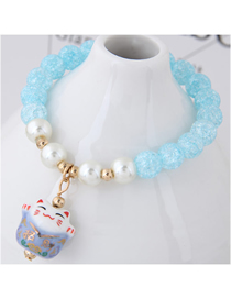 Fashion Blue Glass Crystal Beaded Ceramic Lucky Cat Bracelet