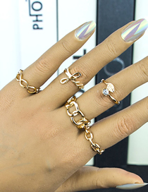 Fashion Gold Color Five-piece Metal Hollow Chain Ring Set