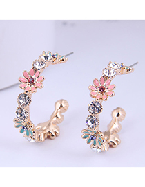 Fashion Gold Metal Ol Chrysanthemum Flash Diamond Earrings