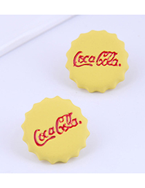 Fashion Yellow Metal Ol Cola Bottle Cap Earrings