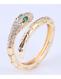 Fashion Green Real Gold Plated Zirconium Serpentine Open Ring