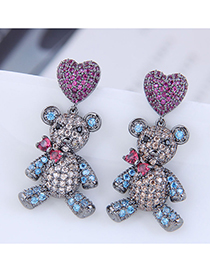 Fashion Blue Copper Inlaid Zirconium Love Bear Earrings