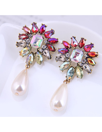Aretes De Perlas Con Gota De Diamantes De Color Metalizado