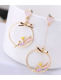 Fashion Golden Metal Ring Angel Asymmetric Stud Earrings