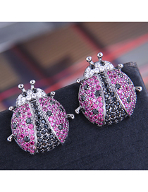 Fashion Black Copper Inlaid Zirconium Beetle Earrings