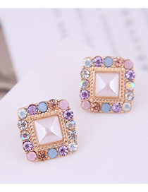 Fashion Gold Color Metal Flash Diamond Geometric Square Earrings