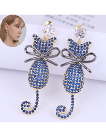 Fashion Blue Copper Inlaid Zirconium Bow Cat Earrings