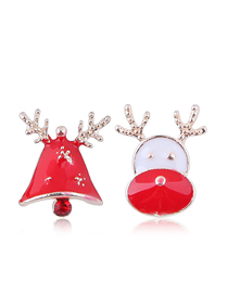Fashion Bell + Elk Metal Christmas Asymmetrical Stud Earrings