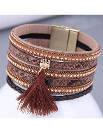 Fashion 5# Metal Tassel Leather Wide Magnetic Buckle Bracelet