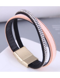 Fashion Pink Leather Flash Diamond Braided Bracelet