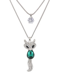 Fashion Silver Metal Flash Diamond Fox Double Necklace