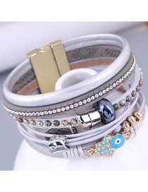 Fashion Silver Alloy Leather Palm Multi-layer Magnetic Clasp Bracelet