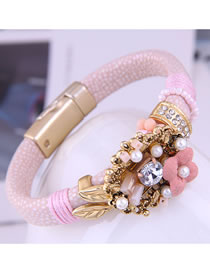 Fashion Pink Metal Diamond Geometric Flower Bracelet