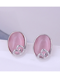 Fashion Pink Pure Copper Geometric Oval Cat Eye Stud Earrings