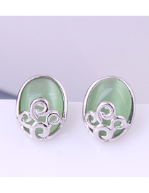 Fashion Green Pure Copper Oval Cat Eye Stud Earrings