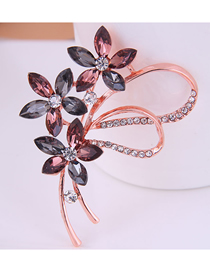Fashion Rose Gold Alloy Diamond Flower Brooch