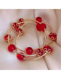 Fashion Red Copper Tube Beads Three Layers Bracelet