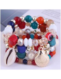 Fashion Color-2 Metal Conch Shell Pendant Candy Beaded Bracelet