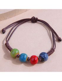 Fashion Brown Colorful Ball Beads Ceramic Beaded Rope Braided Bracelet