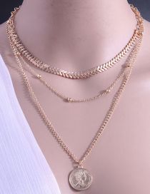 Fashion Gold Alloy Portrait Coin Wheat Ear Chain Multilayer Necklace