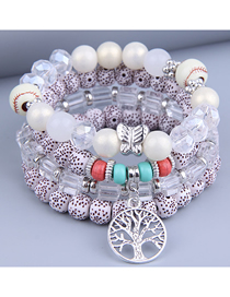 Fashion White Alloy Geometric Beaded Tree Of Life Multilayer Bracelet