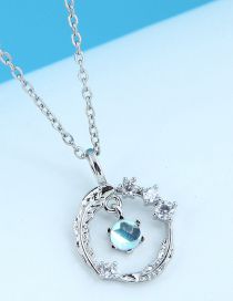 Fashion Silver Alloy Diamond Geometric Leaf Circle Necklace
